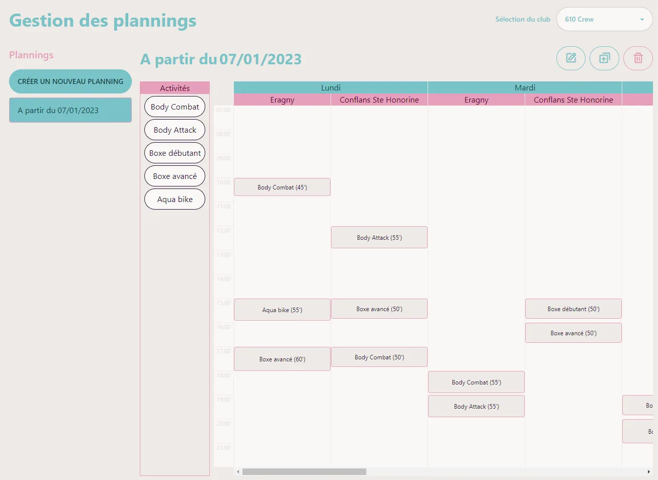 Gestion des plannings